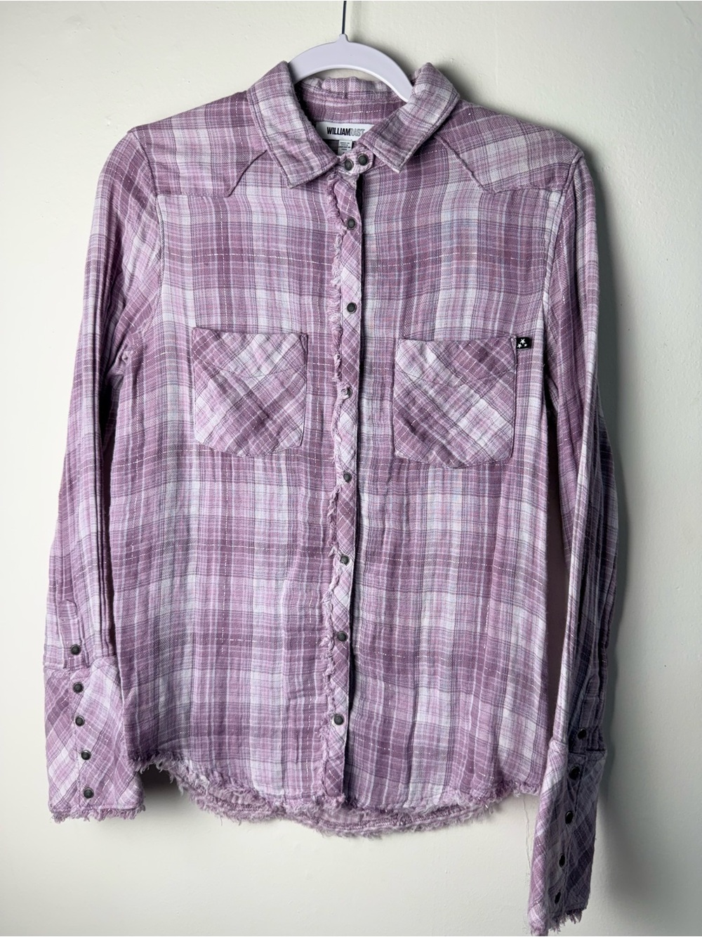 William Rast Women’s Lavender Plaid Button-Up Shirt, size S